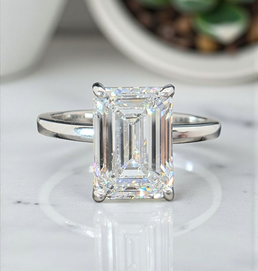 4.00 Ct Emerald Cut E VS1 Diamond Ring Lab Grown IGI Certified Set in Platinum