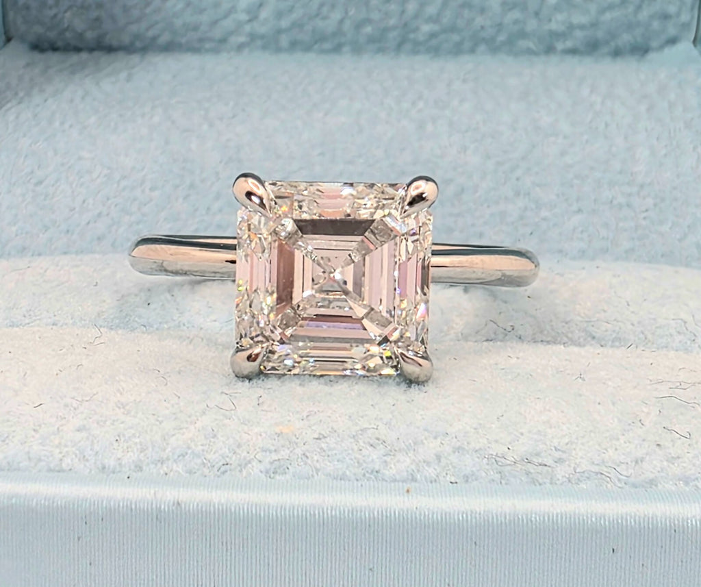 4.00 Ct F VS1 Asscher Cut Diamond Ring Lab Grown IGI Certified Set in Platinum
