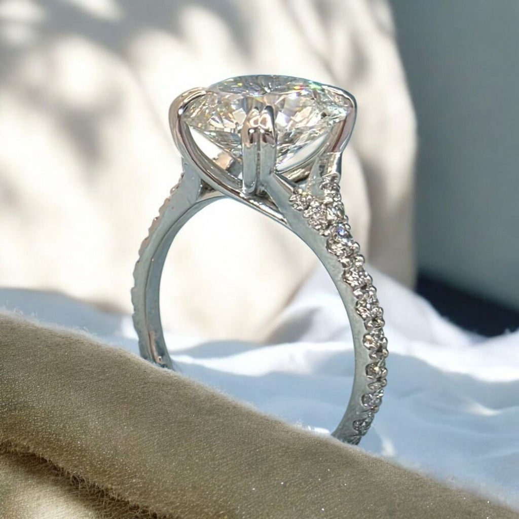 3.50 Ct D VS1 Round Lab Grown Diamond Engagement Ring 14k White IGI Certified