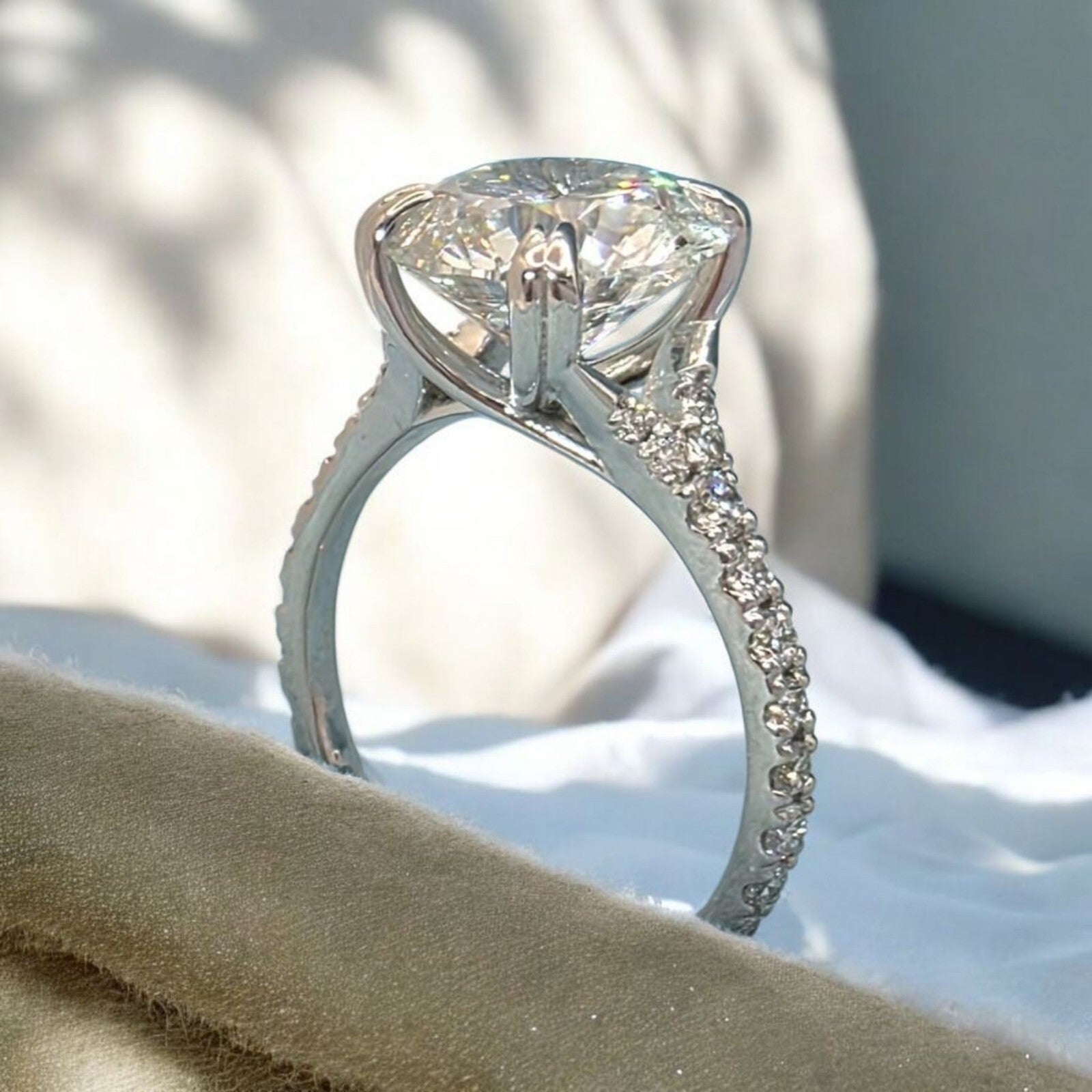 3.50 Ct D VS1 Round Lab Grown Diamond Engagement Ring 14k White IGI Certified