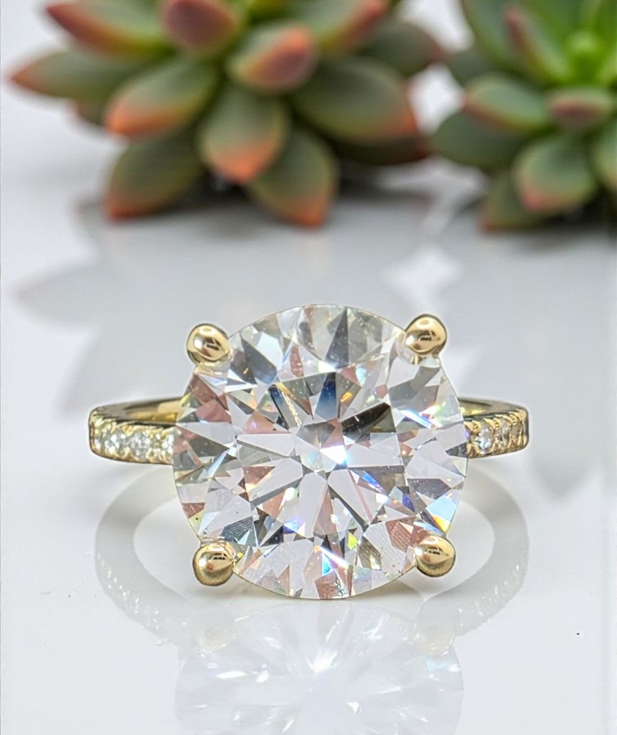 5.43 Ct E VS1 Round Lab Grown Diamond Engagement Ring 14k Yellow IGI Certified