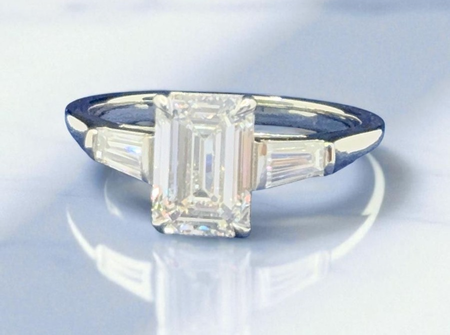 2.30 Ct GIA Authenticated D VS1 Lab Grown Emerald Cut Diamond Ring Platinum