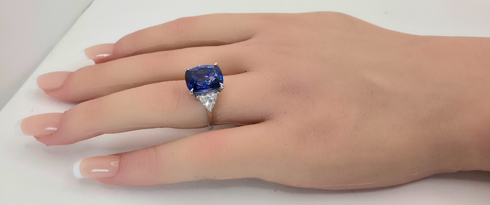 9.43 Ct Cushion Lab Grown Sapphire and Diamond Ring 14k GIA Authenticated