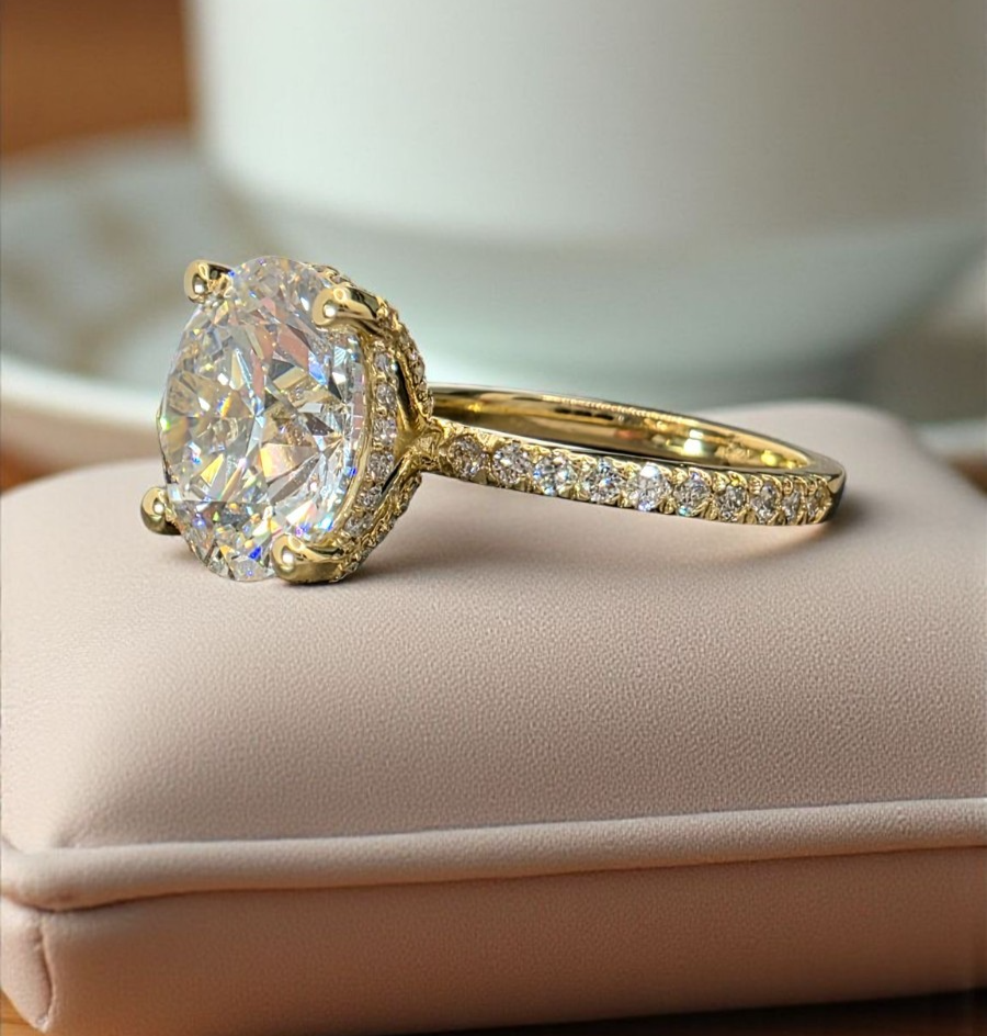5.43 Ct E VS1 Round Lab Grown Diamond Engagement Ring 14k Yellow IGI Certified