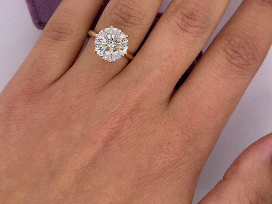 4.00 Ct G VS1 Round Solitaire Lab Grown Diamond Ring IGI Certified 14k Yellow