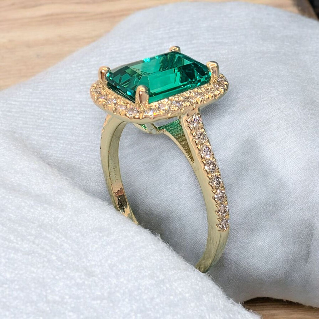 2.51 Ct Emerald Cut Lab Grown Emerald and Diamond Ring 14k GIA Authenticated