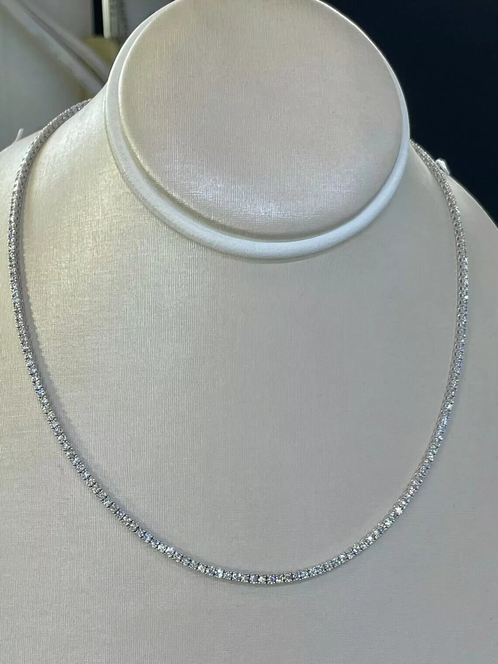 9.20 Ct Lab Grown D VS Diamond Set Women Tennis Necklace In 14k White Gold 16''