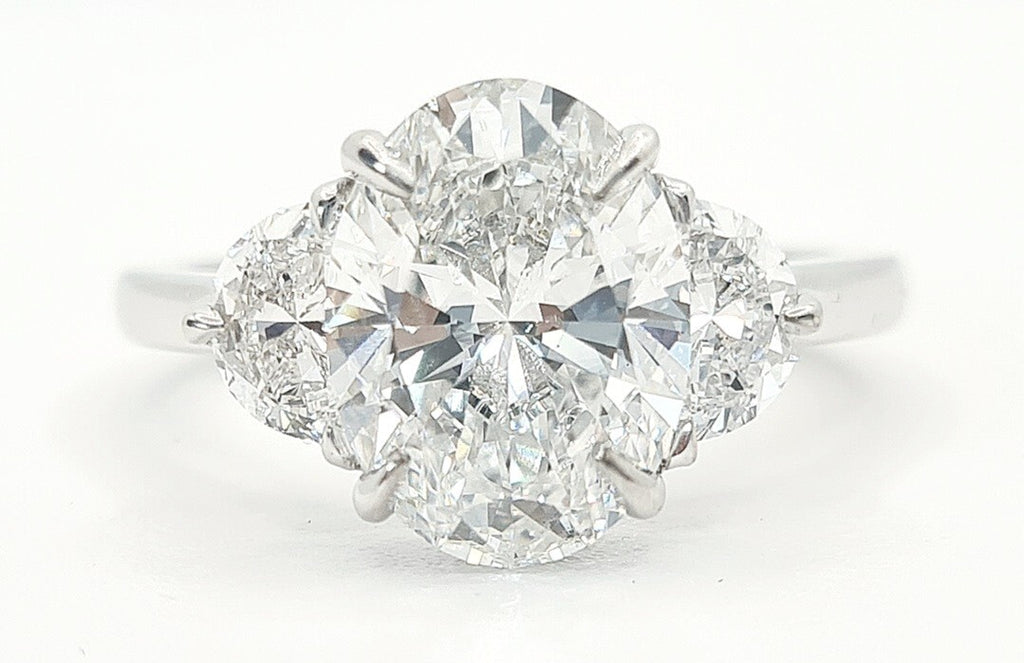 6 Ctw Oval Cut With Half Moons Diamond Ring F VS1 Lab Grown IGI Certified