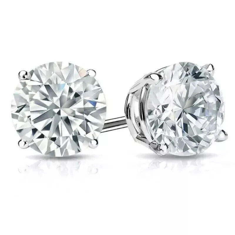 2.00 Ct D VVS2 Round Lab Grown Diamond Studs Push Back Platinum IGI Certified