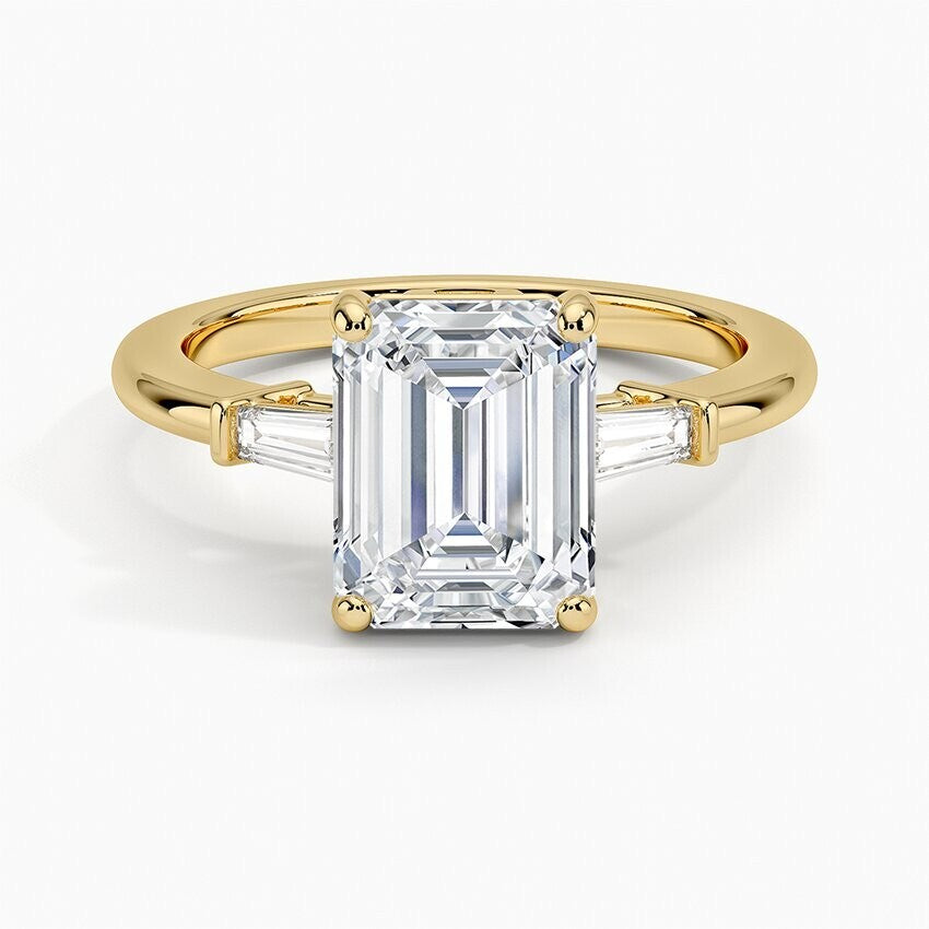 2.30 Ct Emerald Cut 14k Yellow Gold Lab Grown Diamond Ring IGI Certified