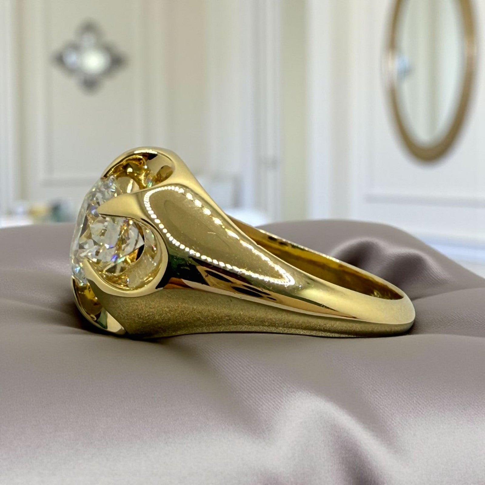 3.00 Ct Lab Grown Diamond D VS1 Men's Ring Round 14K Yellow Gold IGI Certified