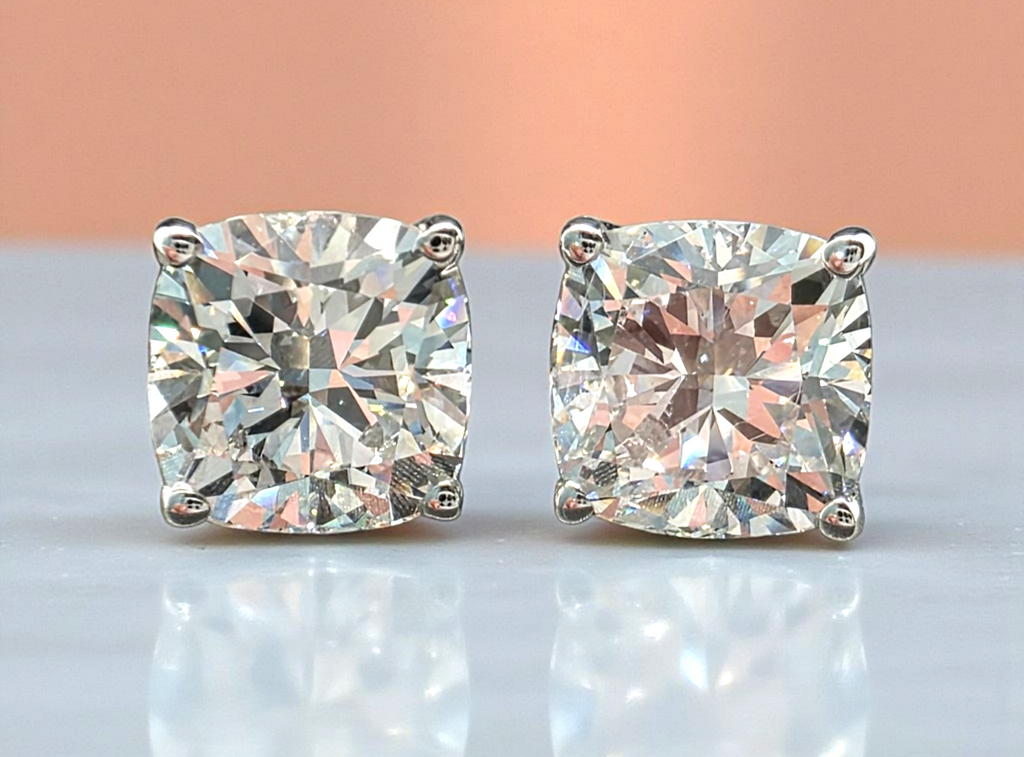 4.00 Cushion E VS1 Lab Grown Diamond Studs IGI Certified 14k White Gold