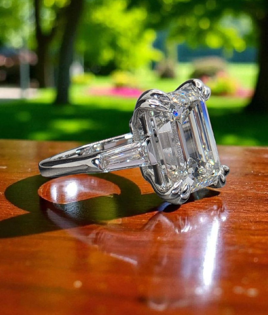 4.50 Ct D VS1 Emerald Cut Lab Grown Diamond Ring IGI Certified 14k White Gold