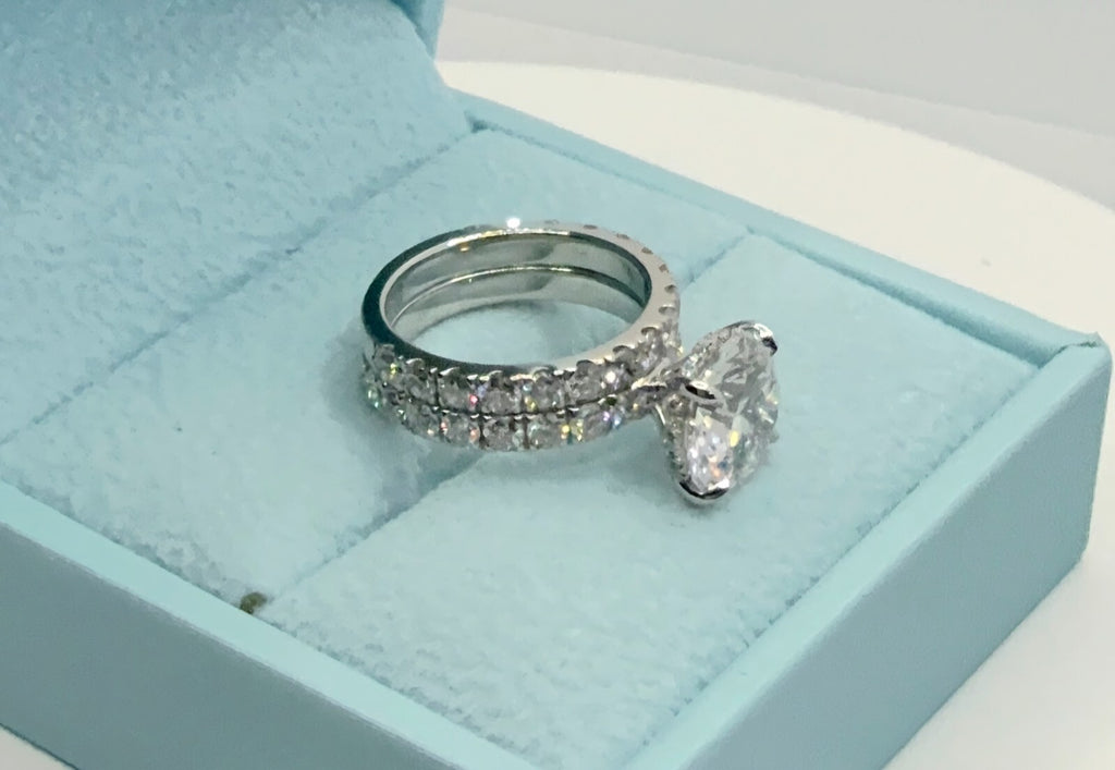 6.07 Ct E VVS2 Lab Grown Platinum Diamond Engagement Ring With Matching Band