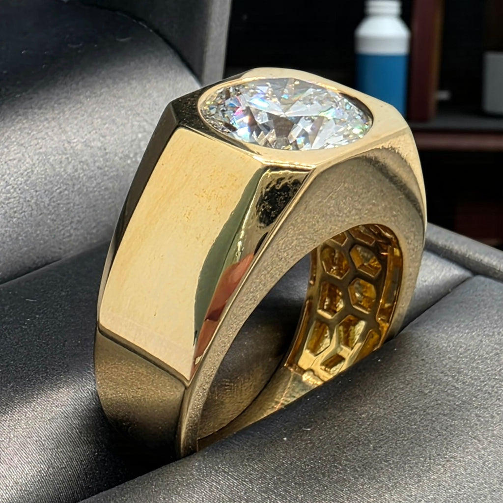 4.00 Ct D VVS2 Lab Grown Round Diamond Men's Ring 14k Yellow Gold IGI Certified