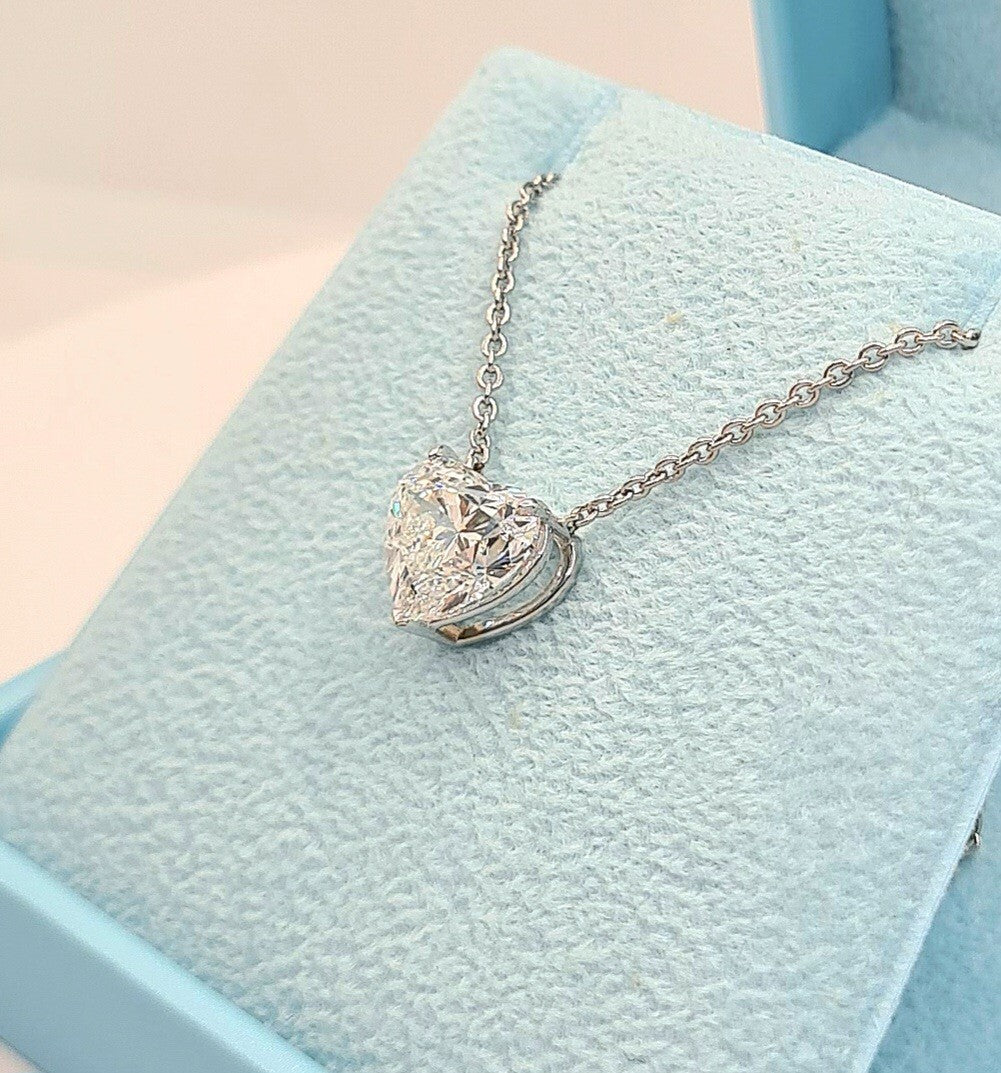 5.00 Ct F VS2 Lab Grown Heart Shaped Diamond Pendant 14k Gold IGI Certified