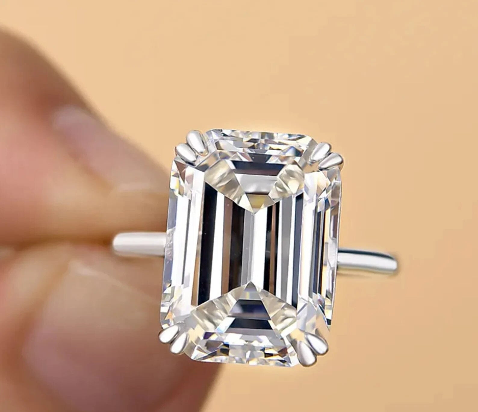 4 Ct D VS1 Emerald Cut Diamond Ring Lab Grown 14k Yellow Gold IGI Certified