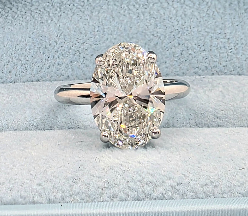 4.00 Ct E VS1 Oval Lab Grown Diamond Ring IGI Certified White Gold