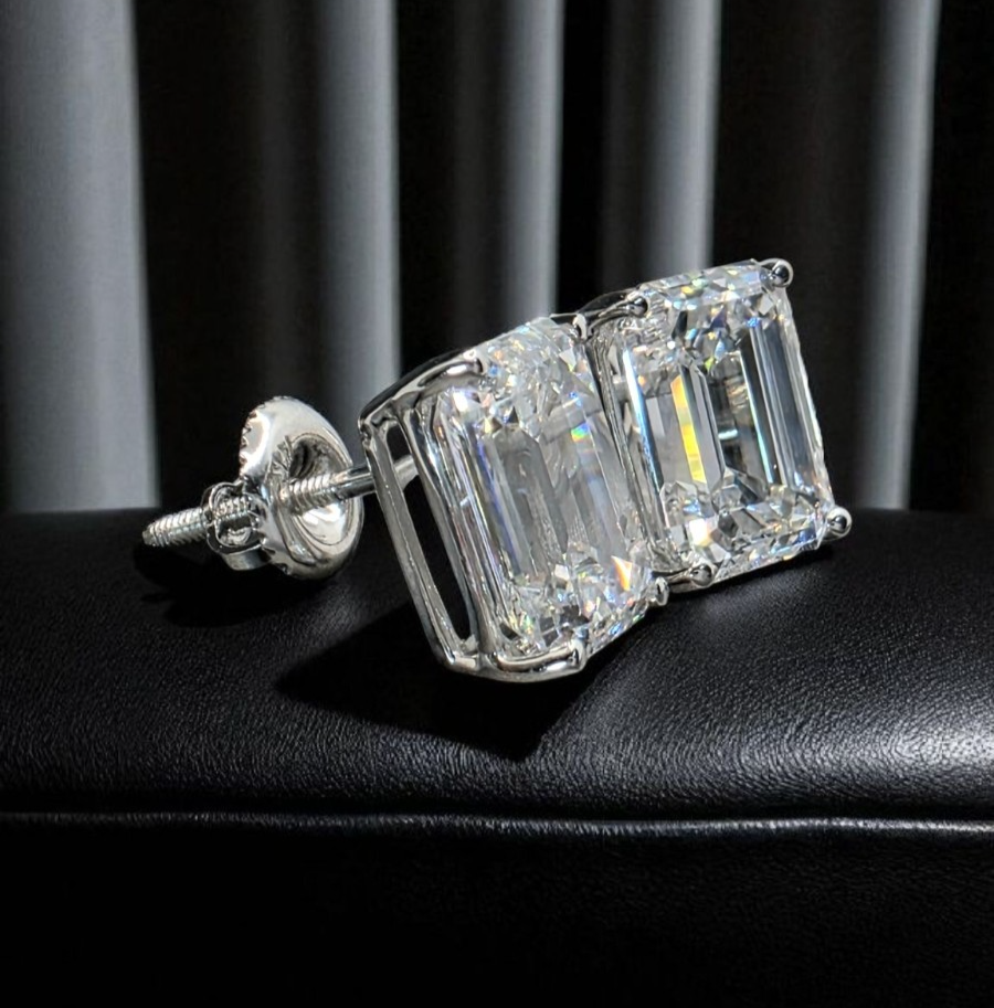 2 Ct Emerald Cut E VVS2 Lab Grown Diamond Stud Earrings 14K Gold IGI