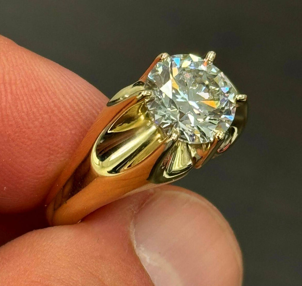 3.00 Ct Lab Grown Diamond E VVS2 Men's Ring Round 14K Yellow Gold IGI Certified