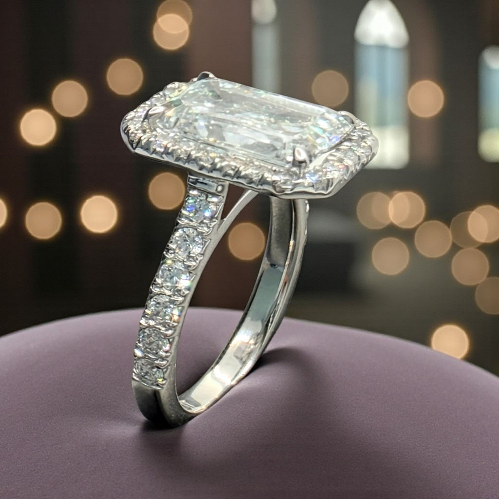 4.00 Ct D VS1 IGI Certified Emerald Cut Lab Grown Diamond Ring 14k White Gold