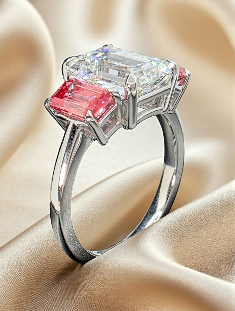 4.60 CT D VS1 Emerald Cut Lab Grown Diamond 3 Stone Ring Platinum IGI Certified