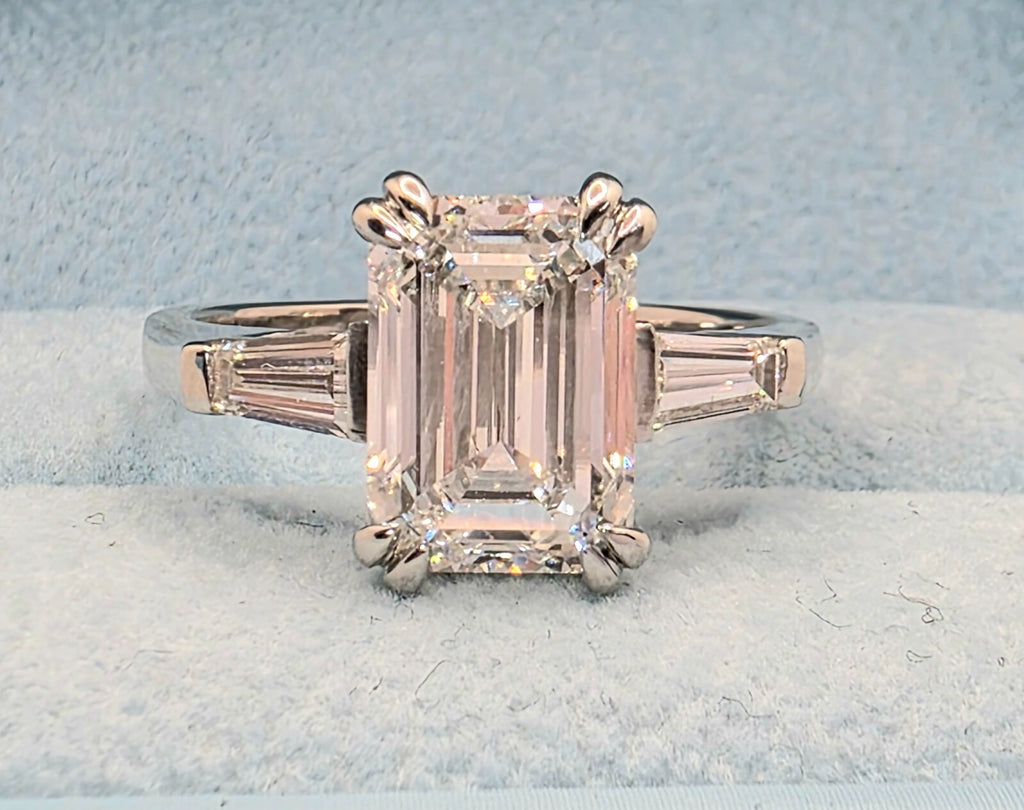 3.50 Ct D VVS2 Emerald Cut Lab Grown Diamond Ring IGI Certified Platinum