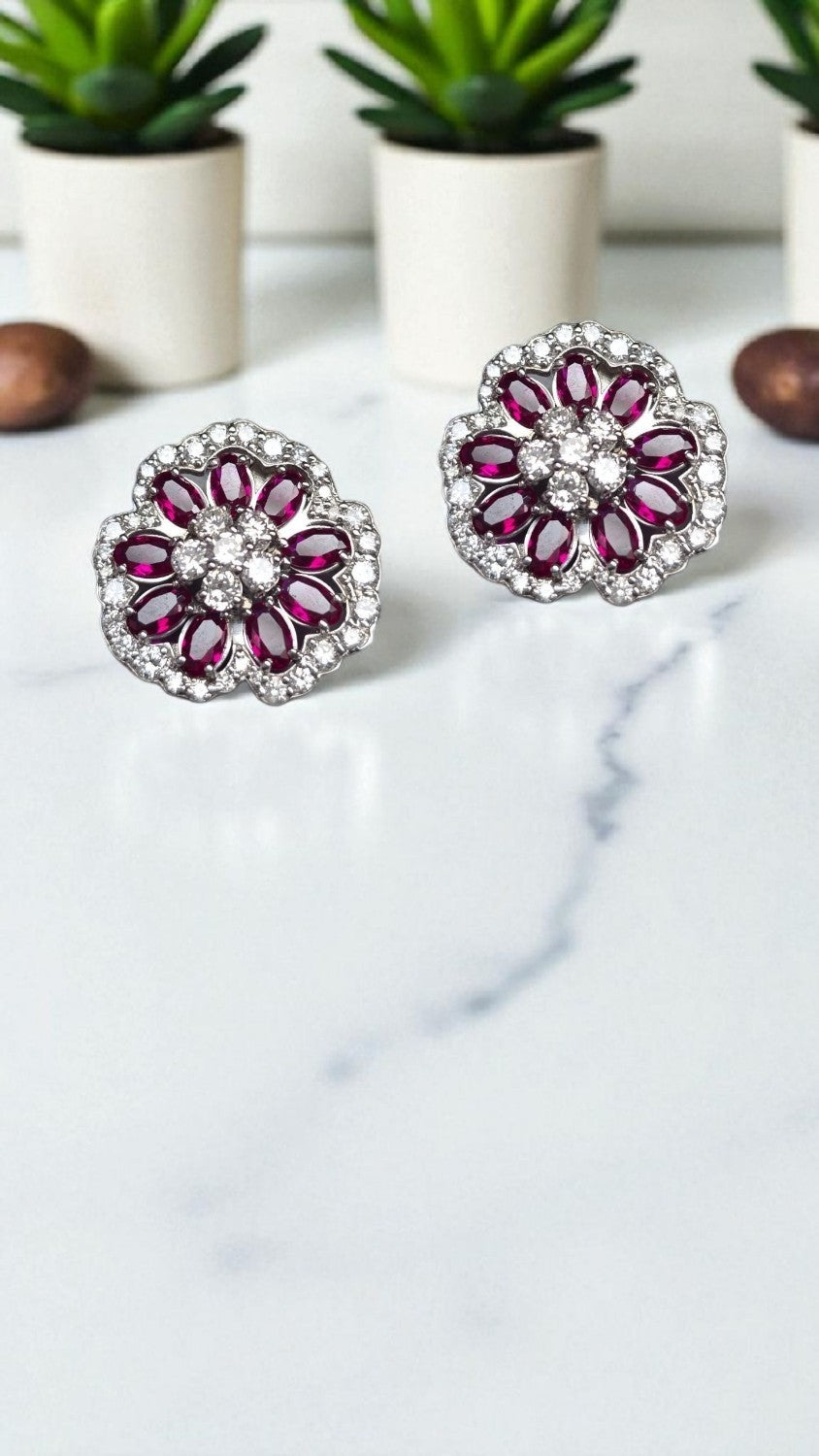 5.00 Carat Lab Grown Ruby and Diamond Earrings 14k White Gold GIA Authenticated