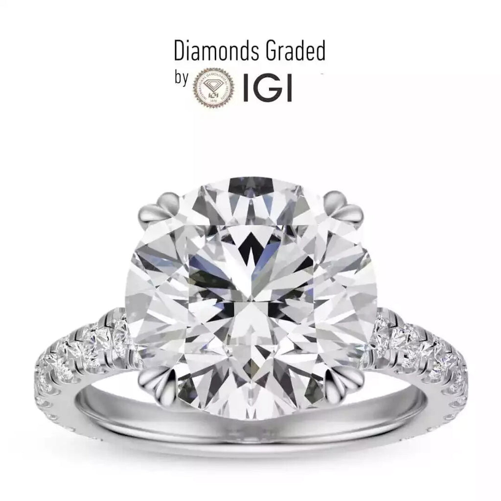 4.50 Ct E VS1 Round Lab Grown Diamond Engagement Ring 14k White IGI Certified