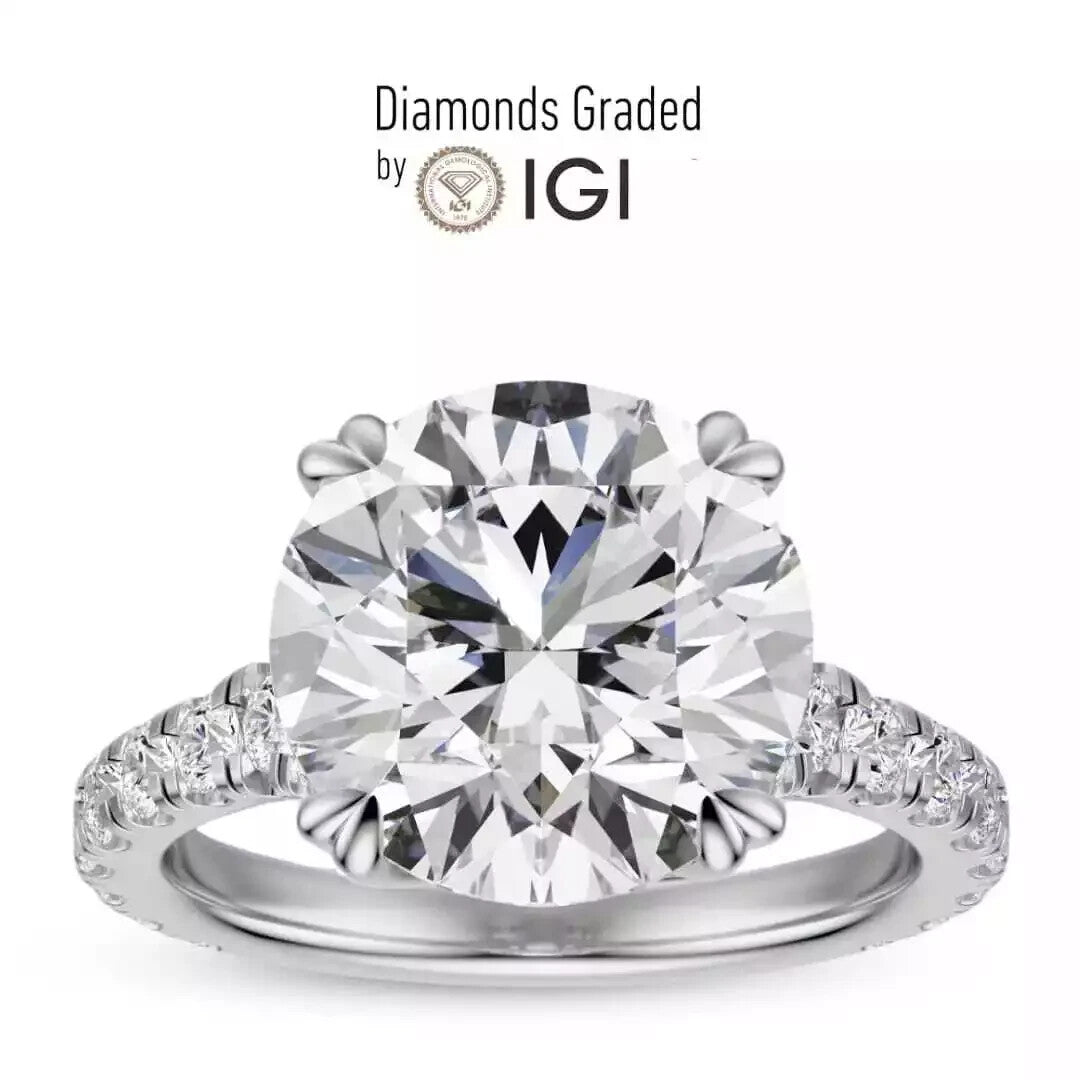 4.50 Ct E VS1 Round Lab Grown Diamond Engagement Ring 14k White IGI Certified