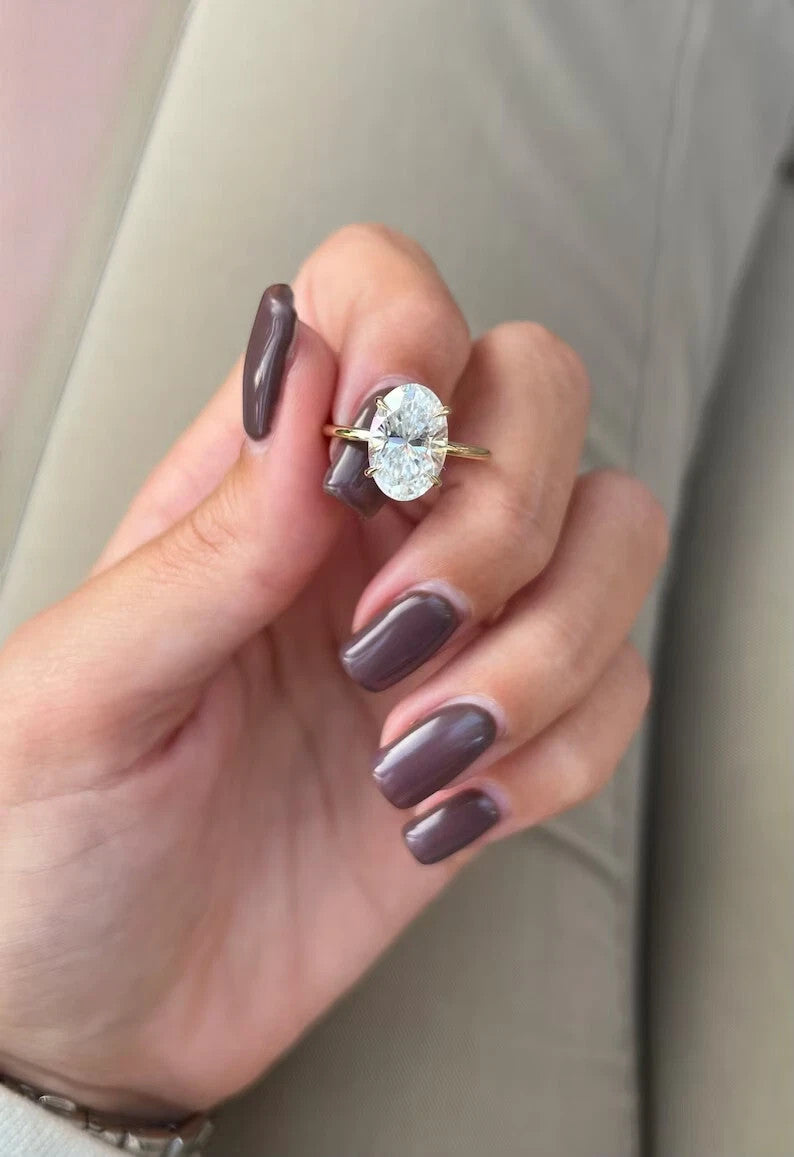 3.07 Carat F VVS2 Oval Lab Grown Diamond Ring 14k Yellow Gold IGI Certified