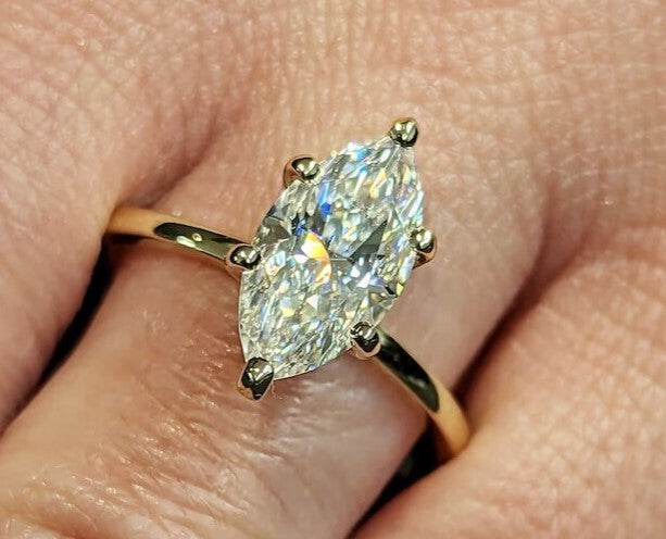 3 Carat Marquise Cut Engagement Ring E/VS1 Lab Diamond 14k Yellow Gold Certified
