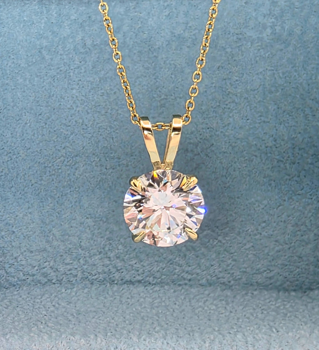 3.00 Ct F VS1 Lab Grown Diamond Solitaire Pendant 14k with Chain IGI Certified