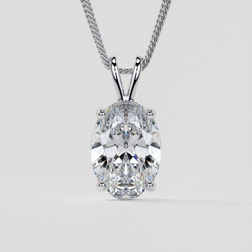 3 Ct D VVS2 Oval Lab Grown Diamond Pendant 14k White No Chain
