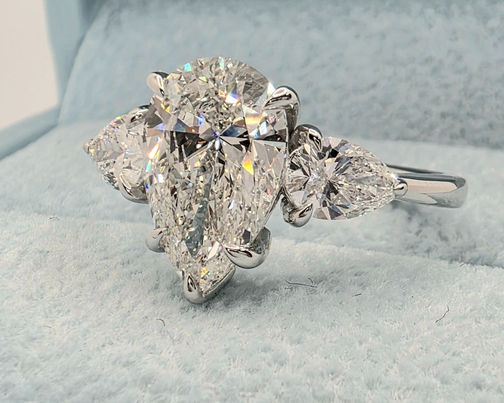 2.70 Ct 3 Stone Diamond Ring Pear Shape IGI Certified Lab Grown 14k White Gold