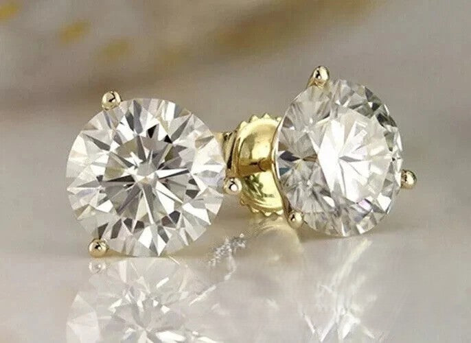 2 Ct Round Cut D/F VVS-VS Lab Grown Diamond Stud Earrings 14k Gold Screw Back