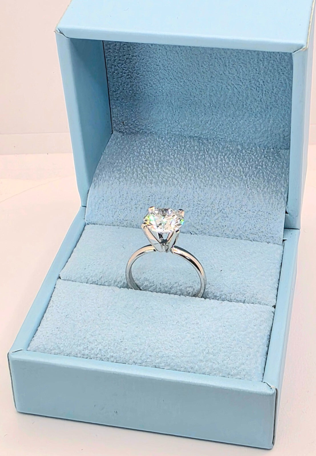 3 Ct E VVS2 Round Lab Grown Diamond Ring High Profile 14k White Gold IGI Certify