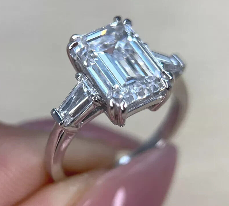 6.50 Ct E VS1 Emerald Cut Lab Grown Diamond Ring IGI Certified 14k White Gold