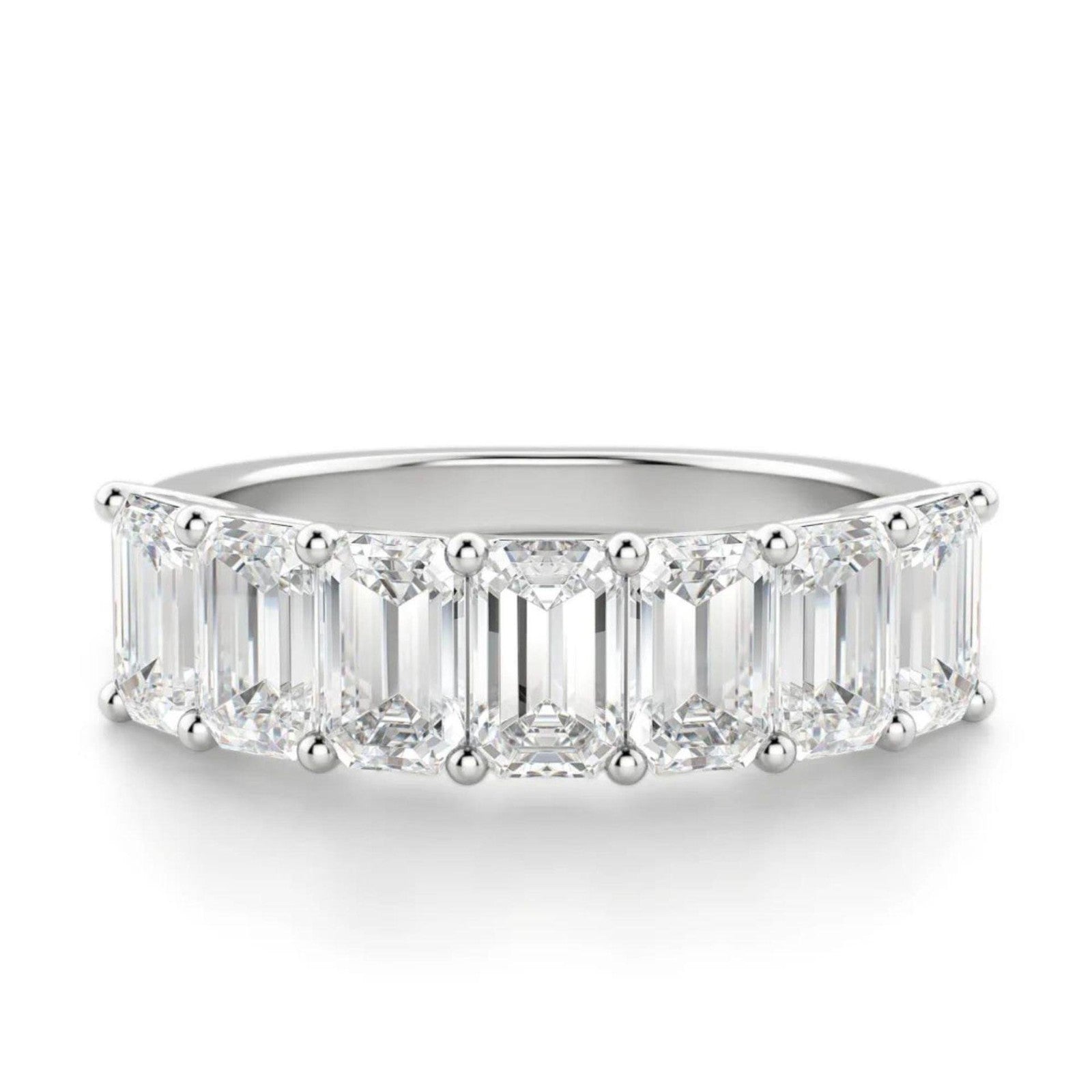 3.00 Carat 7 Stone Lab Grown Emerald Cut Diamond Band 3mm 14k White Gold