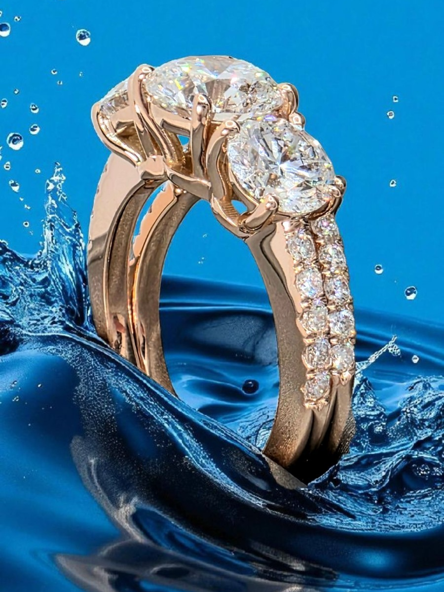 5.00 Ct D VS1 Lab Grown Diamond Ring With Matching Band IGI Certified 14k Rose