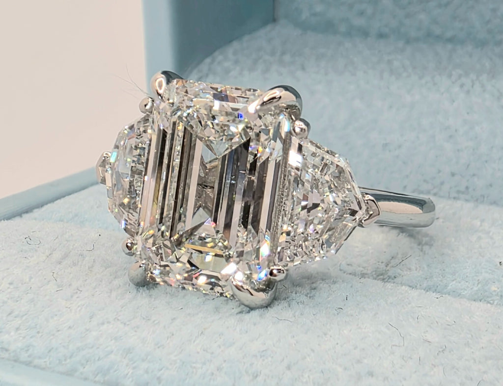 6.13 Ct  D VS1 Plat Emerald Cut Lab Grown Diamond Ring IGI Cert GIA Authenticate