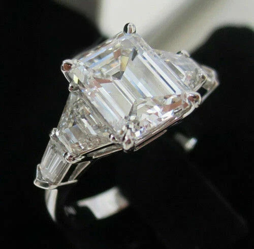 4.80 Carat E VS1 Platinum Emerald Cut IGI Lab Grown Diamond Ring and Curved Band