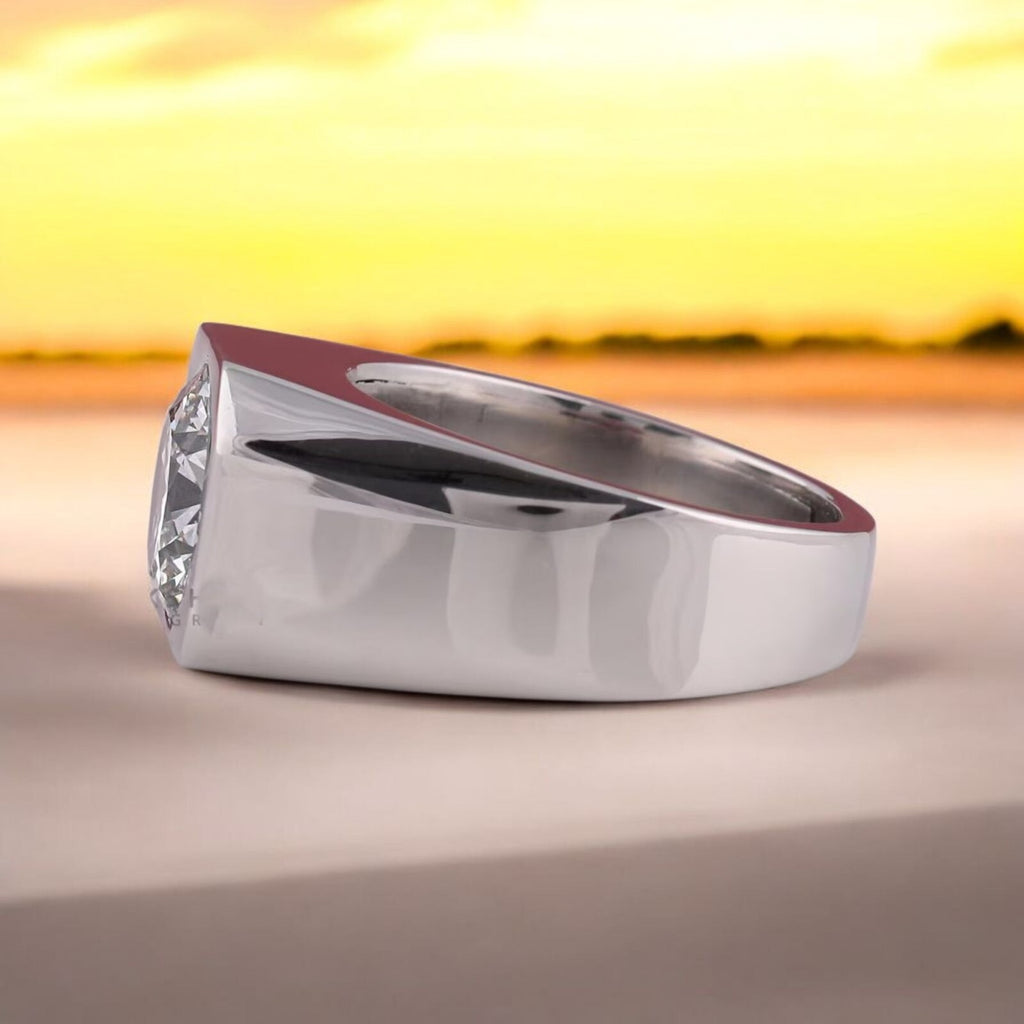 3.00 Ct D VS1 Lab Grown Round Diamond Men's Ring 14k White IGI Certified