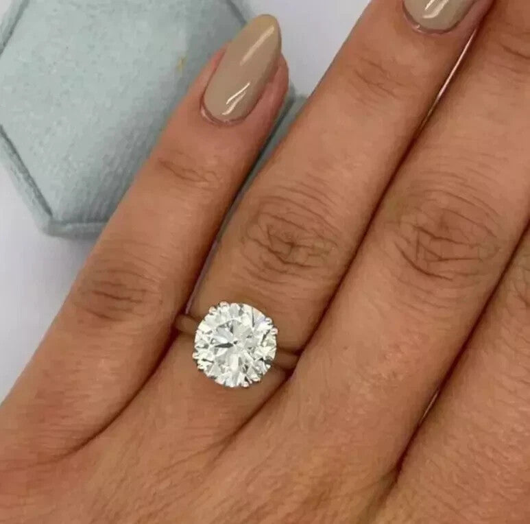 4.00 Carat Lab Grown E VVS2  IGI Certified Round Diamond Ring 14k White Gold