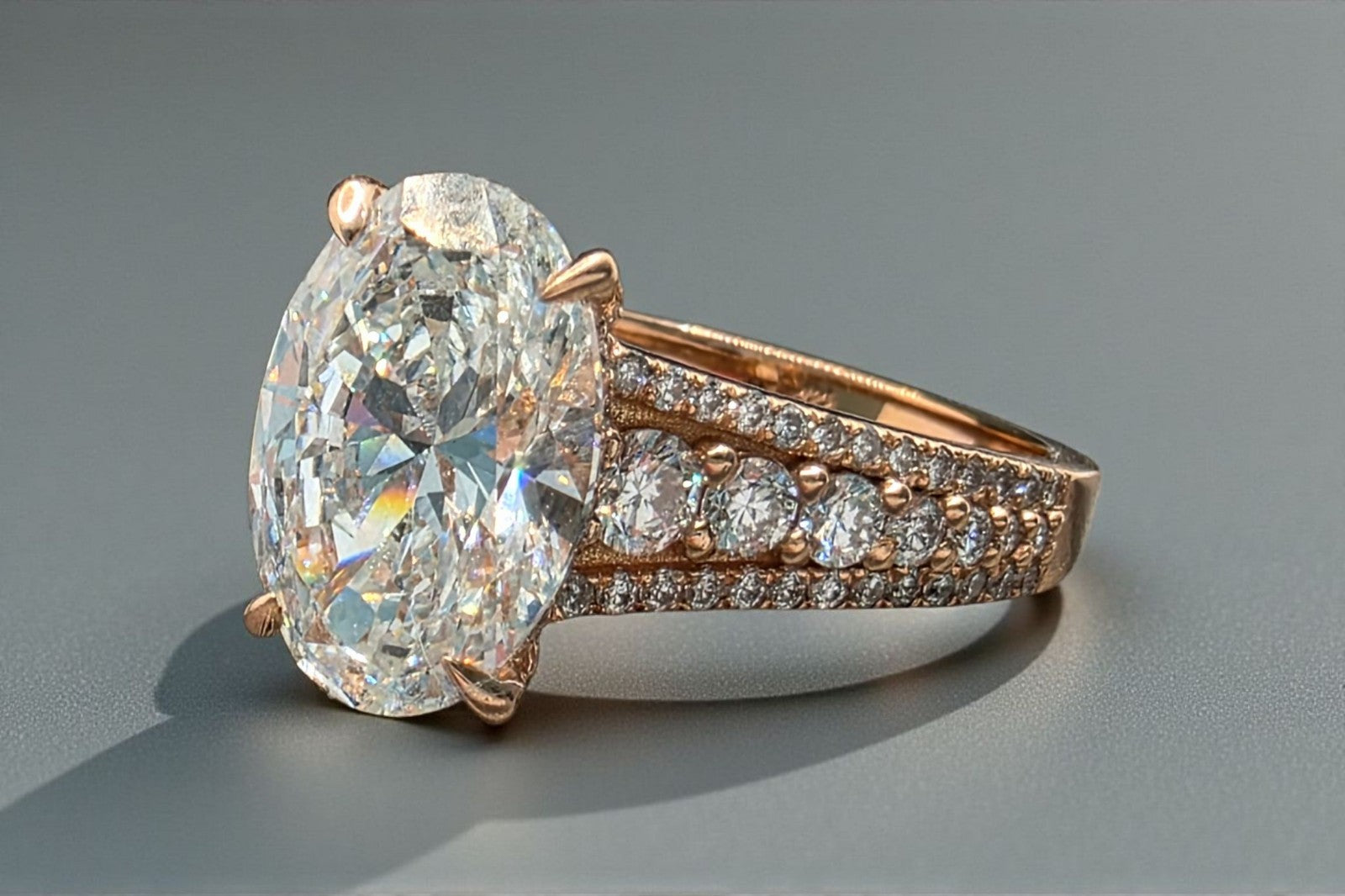 3.84 Carat E VS1 Oval Diamond Engagement Ring IGI Certified Lab Grown 14k Rose