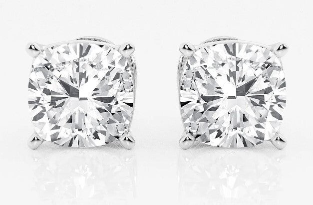 2.00 Cushion E VS1 Lab Grown Diamond Studs IGI Certified 14k White Gold