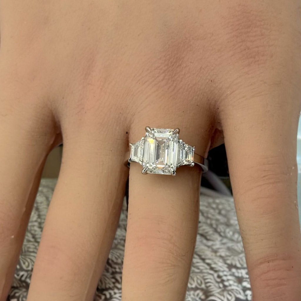 4.60 Carat D VS1 Platinum Emerald Cut Lab Grown Diamond Ring IGI Certified