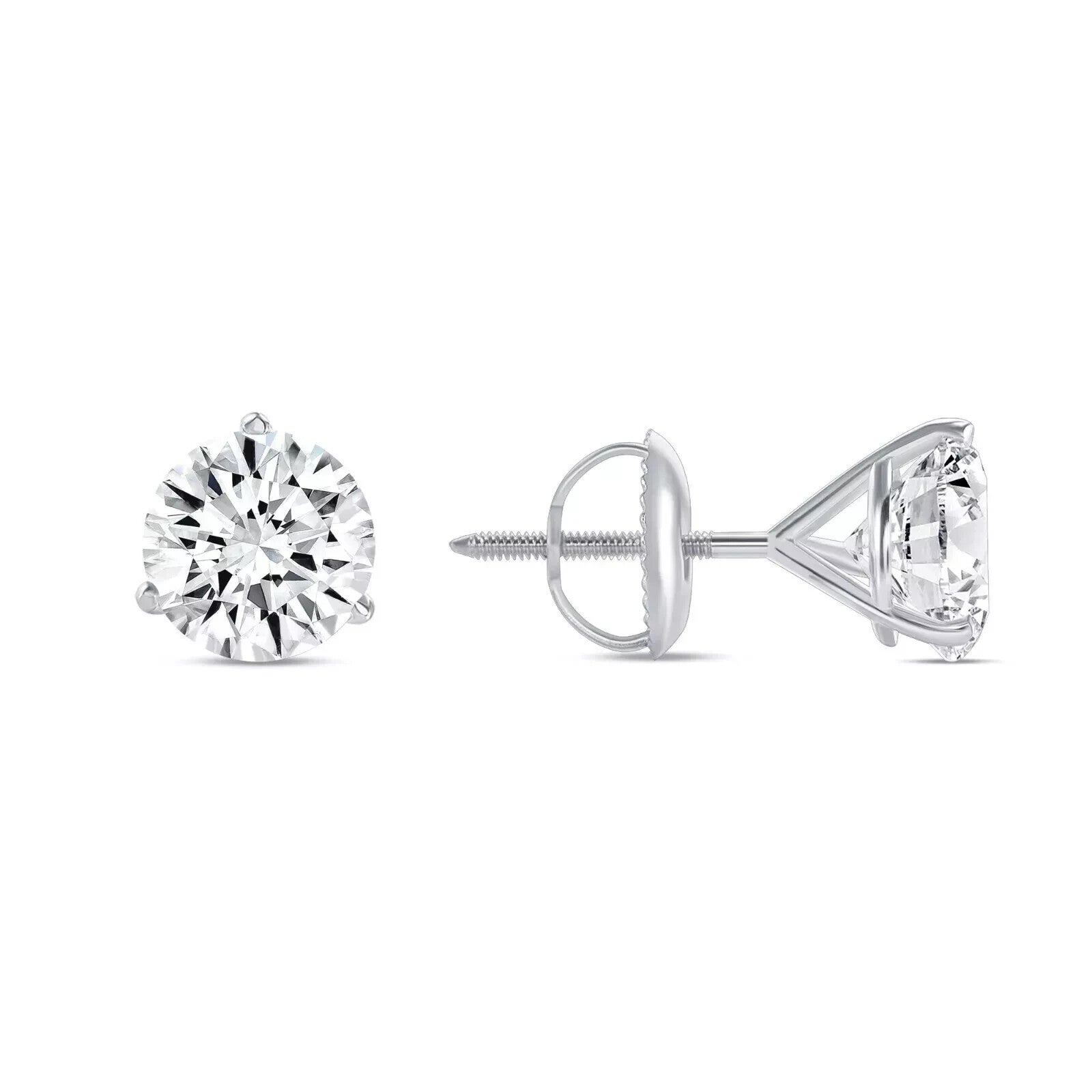 2.00 Ct D VS1 Lab Grown Diamond 3 Prong 14k White Gold IGI Certified Screw