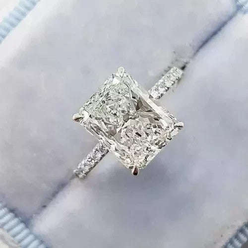 2.70 Radiant F VS1 14k White Lab Grown Diamond Ring IGI Certified