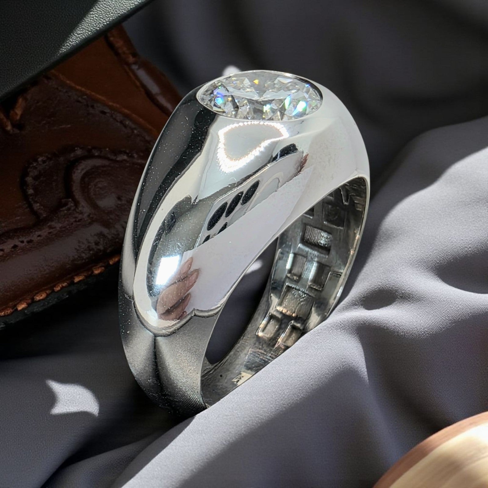 3.00 Ct D VS1 Lab Grown Round Diamond Men's Ring 14k White IGI Certified